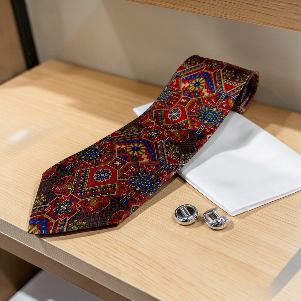 Smithsonian Institution Men's 100% Silk Multicolored Arts & Crafts Pattern Gouda